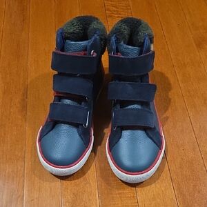 Mini Boden Navy and Red High-Top Sneakers